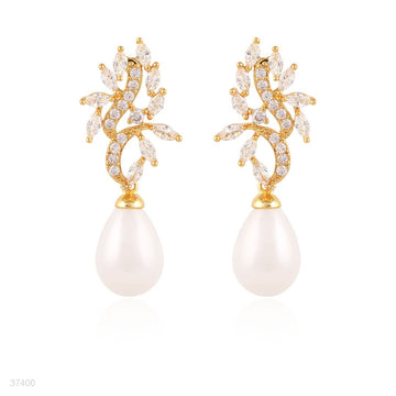 botanical gold clear zircon earrings