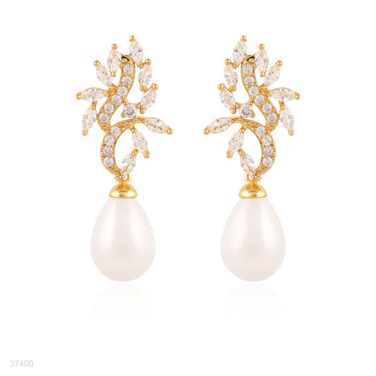 botanical gold clear zircon earrings