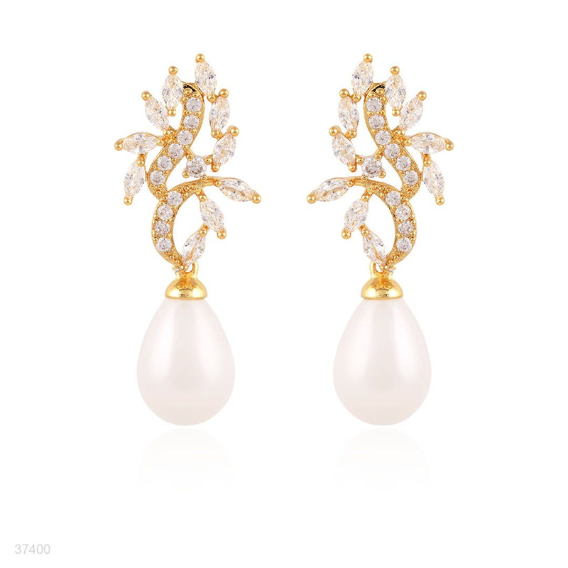 botanical gold clear zircon earrings