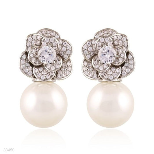 likeable silver rose pearl earrings