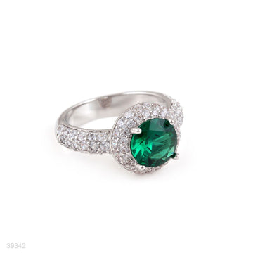 ring zircon solit pave bezel lux-silver-green