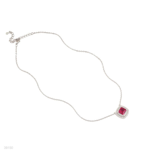 pendant double line square zircon lux-silver-red