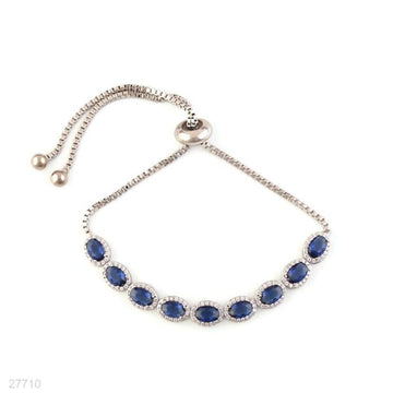 exquisite oval halo adjustable blue silver bracelet