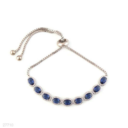 exquisite oval halo adjustable blue silver bracelet