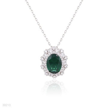 pendant 3a zircon fine oval lux-silver-green