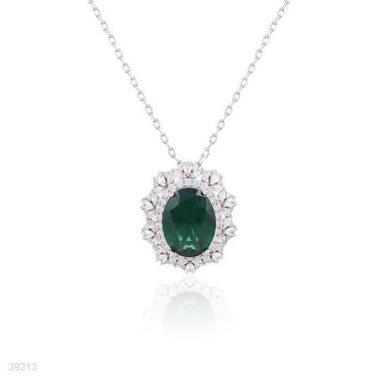 pendant 3a zircon fine oval lux-silver-green