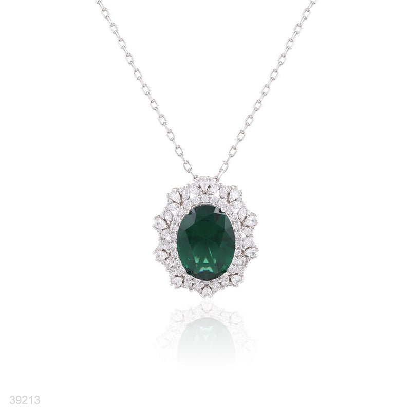 pendant 3a zircon fine oval lux-silver-green